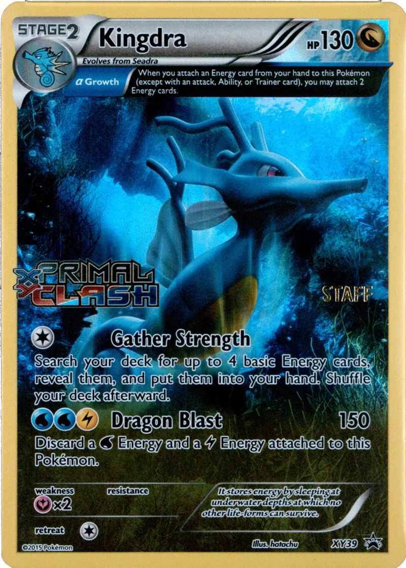 Kingdra XY39, STAFF + Primal Clash stamps, PSA placeholder