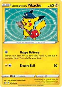 Special Delivery Pikachu #SWSH074, English SWSH Black Star Promos promo, reference image