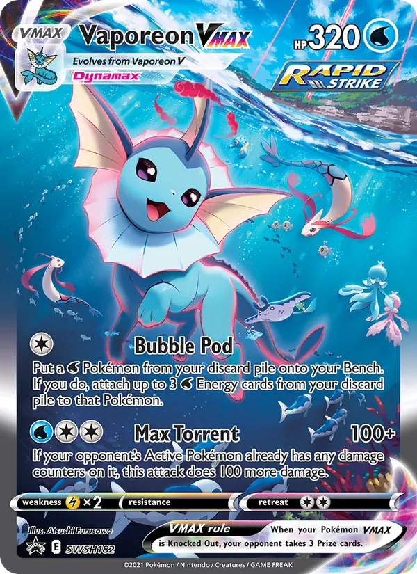 Vaporeon VMAX #SWSH182, SWSH Black Star Holo, TCGdex reference