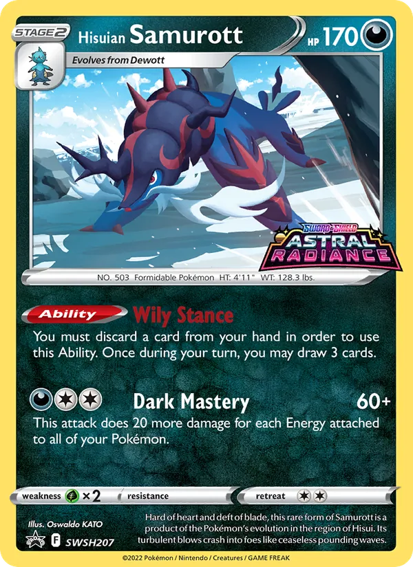 Hisuian Samurott SWSH207, prerelease base reference scan