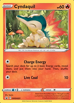 Cyndaquil #SWSH221, English promo official card database image (cosmos holo pattern not shown)