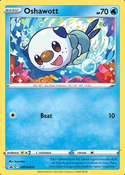 Oshawott #SWSH222, English promo official card database image (cosmos holo pattern not shown)