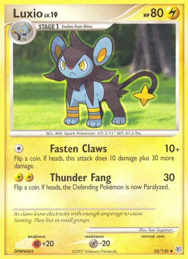 Luxio 52/130, base-card reference; prerelease and STAFF stamps not verified