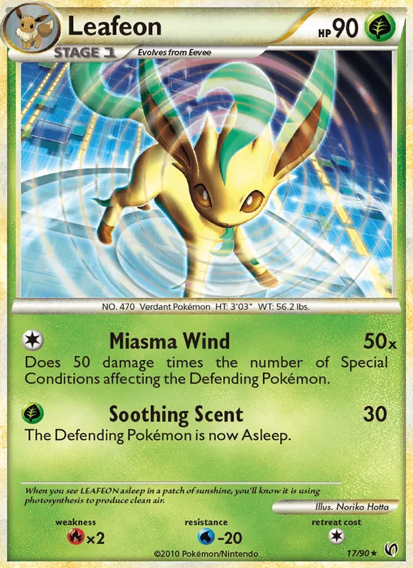 Leafeon 17/90, base-card reference; prerelease and STAFF stamps not verified