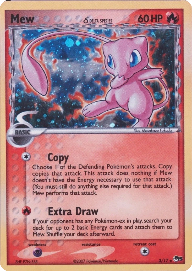 Mew δ 3/17, POP Series 5 English Cosmos Holo, PSA cert 168275376 reference photo