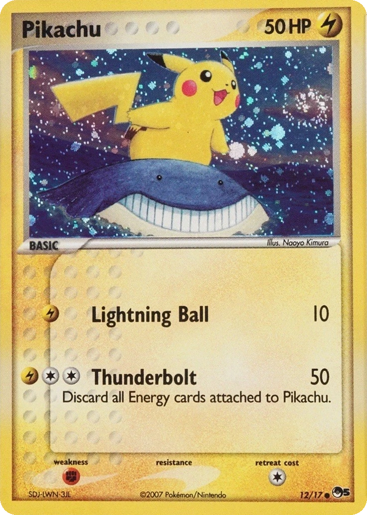 Pikachu 12/17, POP Series 5 English Cosmos Holo, PSA cert 164821308 reference photo