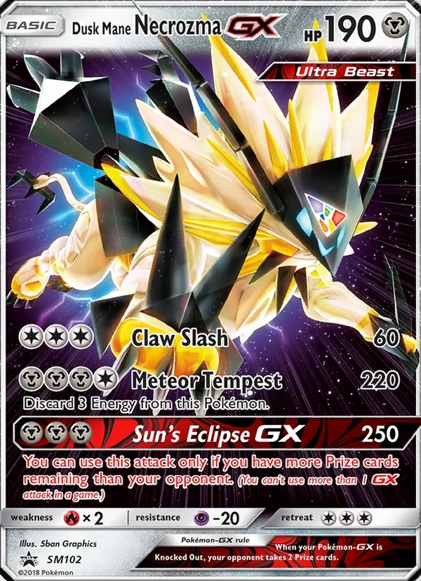 Dusk Mane Necrozma GX #SM102, SM Black Star Promos English Holo, TCGdex reference