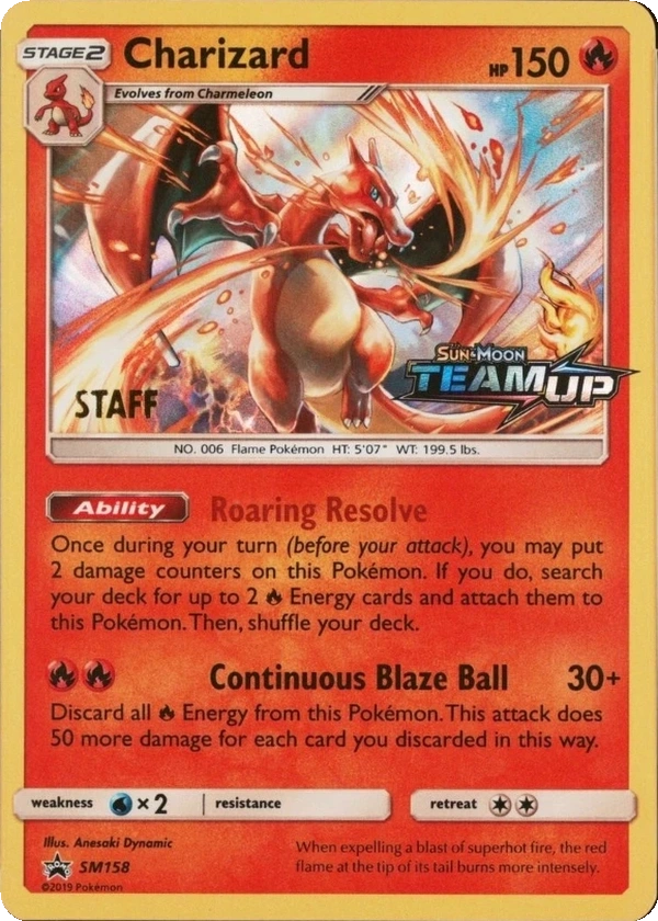 Charizard SM158, STAFF prerelease stamp, card-only crop from a third-party seller PSA 7 slab photo