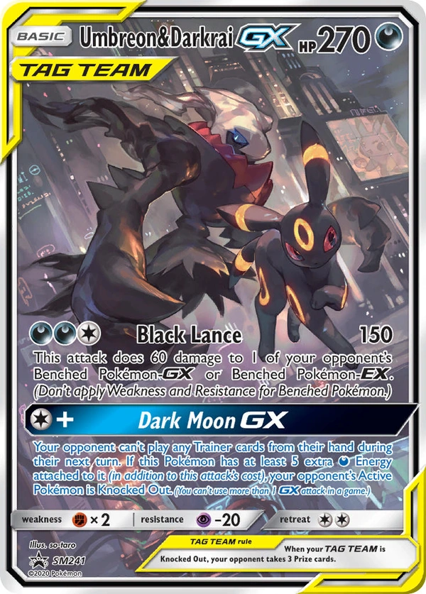 Umbreon & Darkrai GX #SM241, English SM Black Star Promos promo, reference image