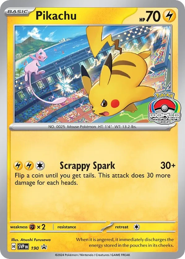 Pikachu #190, English 2024 World Championships stamped promo reference image