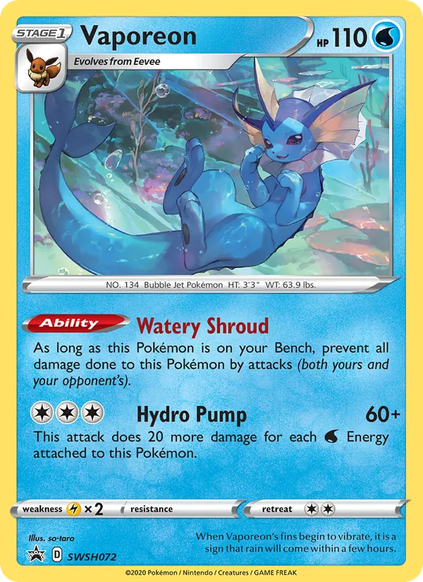 Vaporeon #SWSH072, SWSH Black Star Holo, TCGdex reference