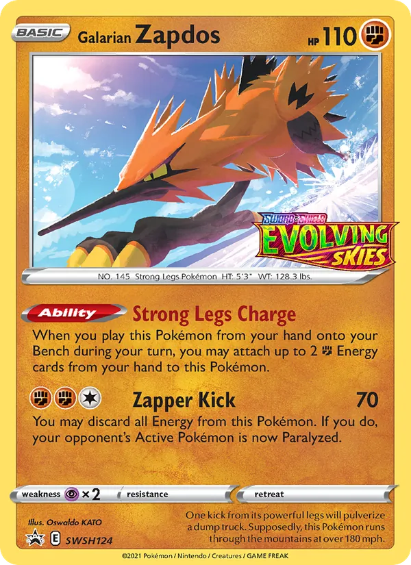 Galarian Zapdos #SWSH124, SWSH Black Star Promos English Base-card reference scan; not a verified staff scan, TCGdex reference