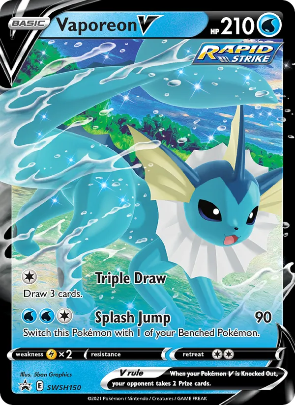 Vaporeon V #SWSH150, SWSH Black Star Holo, TCGdex reference