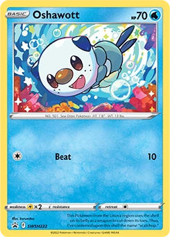 Oshawott #SWSH222, English promo official card database image (cosmos holo pattern not shown)