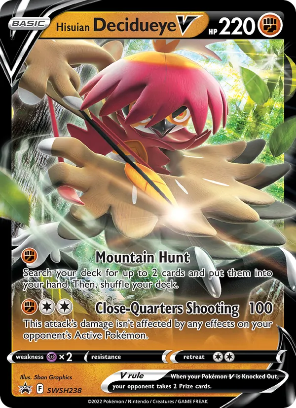 Hisuian Decidueye V #SWSH238, SWSH Black Star Holo, TCGdex reference