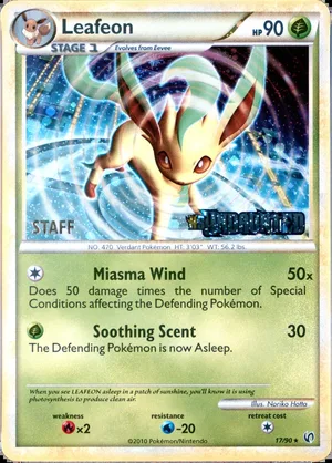 Leafeon 17/90, STAFF + Undaunted stamps, PSA placeholder