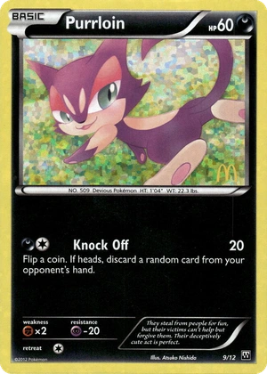 Purrloin 9/12, McDonald's Collection 2012 Confetti Holo, Pokumon reference