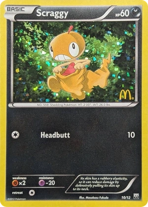Scraggy 10/12, McDonald's Collection 2012 Confetti Holo, Pokumon reference