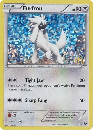 Furfrou 12/12, McDonald's Collection 2014 Confetti Holo, Pokumon reference