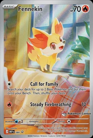 Fennekin #080, English Pokemon Center stamped promo reference image