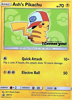 Ash's Pikachu #SM112, SM Black Star Non Holo, TCGdex reference