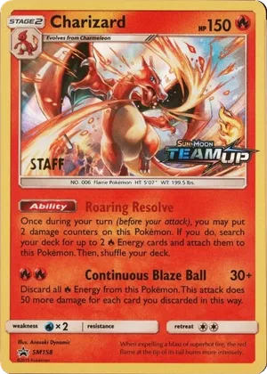 Charizard SM158, STAFF prerelease, card-only crop from a third-party seller slab photo