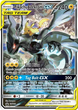 Pikachu & Zekrom GX #SM168, English SM Black Star Promos promo, reference image
