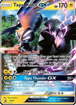 Tapu Koko GX #SM50, SM Black Star Holo, TCGdex reference
