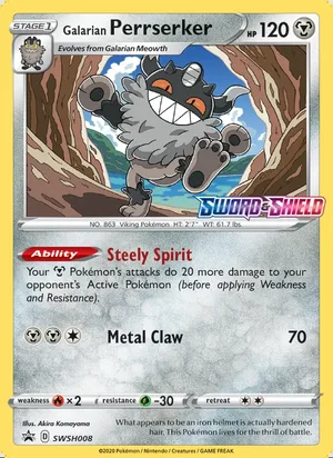 Galarian Perrserker SWSH008, prerelease base reference scan