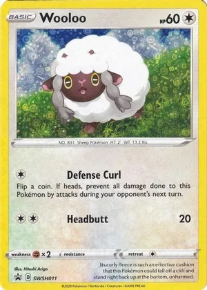 Wooloo #SWSH011, English General Mills 25th Anniversary sequin holo promo reference image
