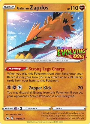 Galarian Zapdos SWSH124, prerelease base reference scan