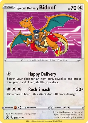 Special Delivery Bidoof #SWSH177, English SWSH Black Star Promos promo, reference image
