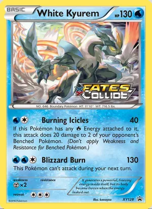 White Kyurem XY128, base reference; stamps unverified
