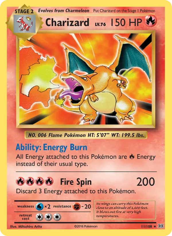 Charizard 11/108, base reference; stamps unverified